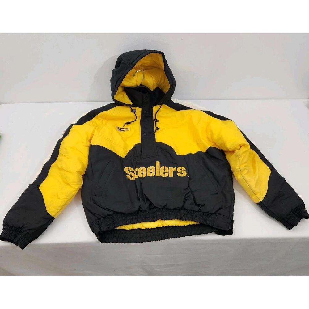 Vintage Reebok NFL Pro Line Men's Medium Pittsburgh Steelers Hooded Puffer Coat